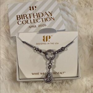April 2026 Silver Teardrop Lariat Necklace by Birthday Collection